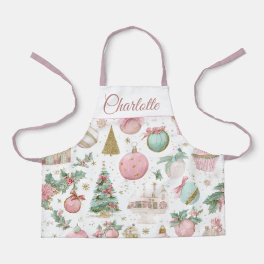 Pastel Whimsical Christmas Kids Apron Custom Name Schort (Voorkant)