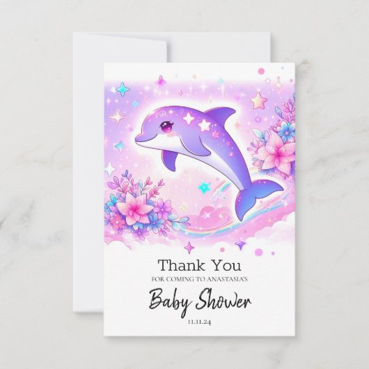 Pastel Whimsical Dolphin Baby shower Bedankkaart (Voorkant)