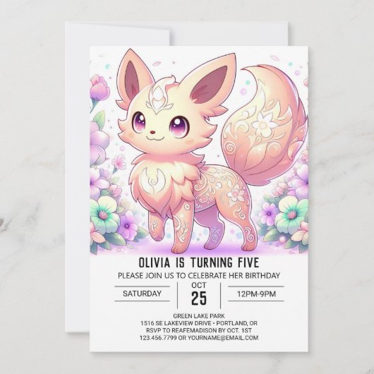 Pastel Whimsical Fox digitale verjaardag Kaart (Voorkant)