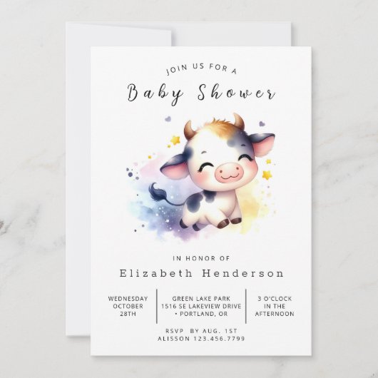 Pastel Whimsical Koe Baby shower Kaart (Voorkant)