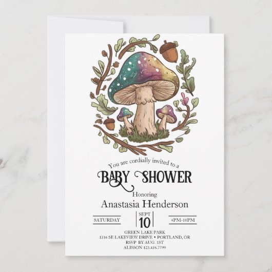 Pastel Whimsical Mushroom Baby shower Digitaal Kaart (Voorkant)