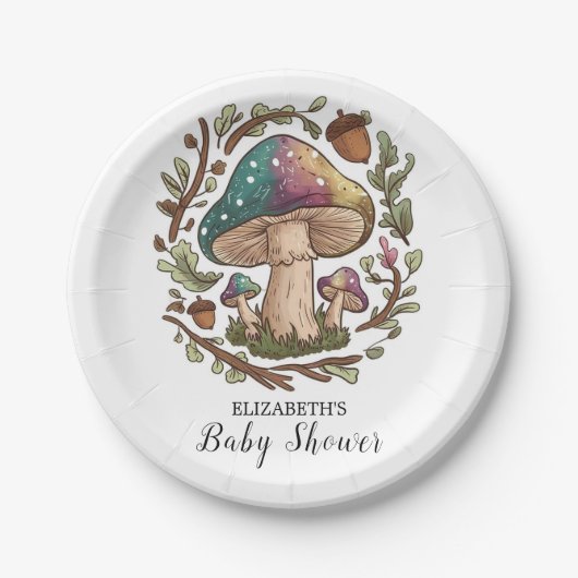 Pastel Whimsical Mushroom Baby shower Papieren Bordje (Voorkant)