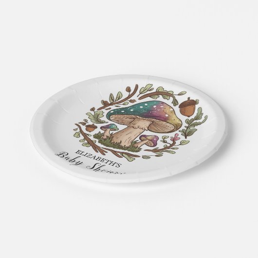 Pastel Whimsical Mushroom Baby shower Papieren Bordje (Gekanteld)