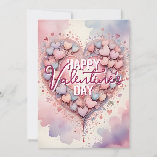 Pastel Whimsical Waterverf Hart Valentijnsdag Kaart (Voorkant)