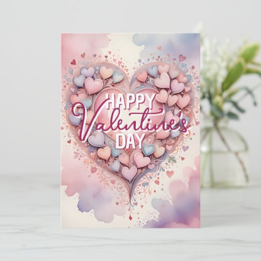 Pastel Whimsical Waterverf Hart Valentijnsdag Kaart (Staand voorkant)