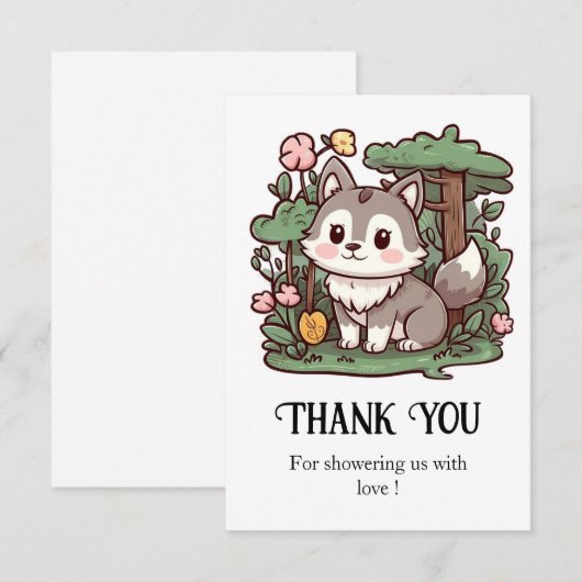 Pastel Whimsical Wolf Baby shower Bedankkaart (Voorkant / Achterkant)