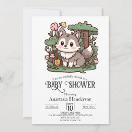 Pastel Whimsical Wolf Baby shower Kaart