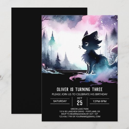 Pastel Whimsy Kat Verjaardag Kaart (Voorkant / Achterkant)