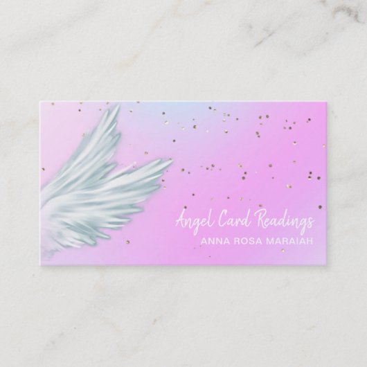 *~* Pastel White Angel Wings Starry Pink Rainbow Visitekaartje (Voorkant)