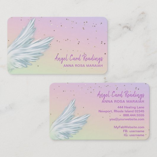 *~* Pastel White Angel Wings Starry Rainbow Visitekaartje (Voorkant / Achterkant)