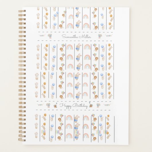 Pastel White Animal Themed Sequential Lions Rabbit Planner (Voorkant)