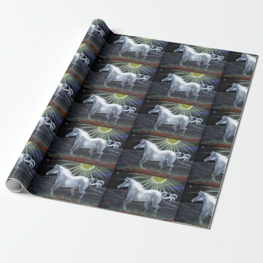 Pastel White Horse Gift Wrap Cadeaupapier (Uitgerold)