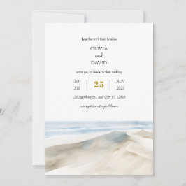 Pastel White Sandy Dunes Shoreline Beach Wedding Kaart