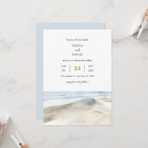 Pastel White Sandy Dunes Shoreline Beach Wedding Kaart