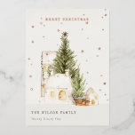 Pastel White Snow Tree Houses Merry Kerstmis Folie Feestdagenkaart<br><div class="desc">Als u nog meer aanpassingen nodig hebt,  kunt u mij op yellowfebstudio@gmail.com vrij klikken.</div>
