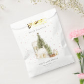 Pastel White Snow Tree Houses Seasons Greetings Bedankzakje (Gezegeld)