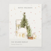 Pastel White Snow Tree Houses Seasons Greetings Feestdagenkaart (Voorkant)