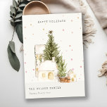 Pastel White Snow Tree Houses Seasons Greetings Feestdagenkaart<br><div class="desc">Als u nog meer aanpassingen nodig hebt,  kunt u mij op yellowfebstudio@gmail.com vrij klikken.</div>