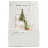 Pastel White Snow Tree Houses Seasons Greetings Medium Cadeauzakje (Achterkant)