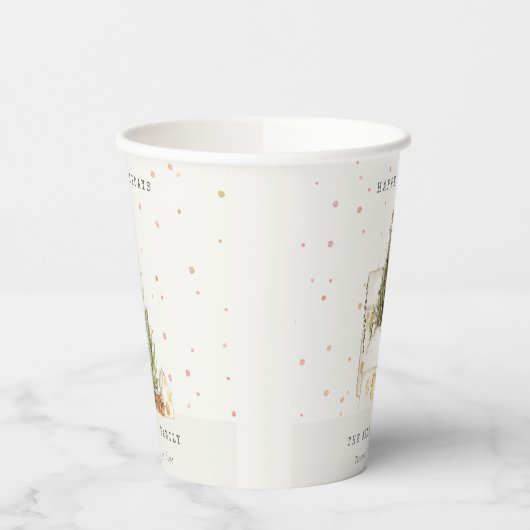 Pastel White Snow Tree Houses Seasons Greetings Papieren Bekers (Links)