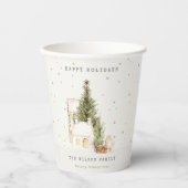 Pastel White Snow Tree Houses Seasons Greetings Papieren Bekers (Voorkant)
