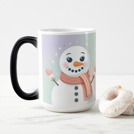 Pastel White Snowman Morphing Mug Magische Mok (Met donut)