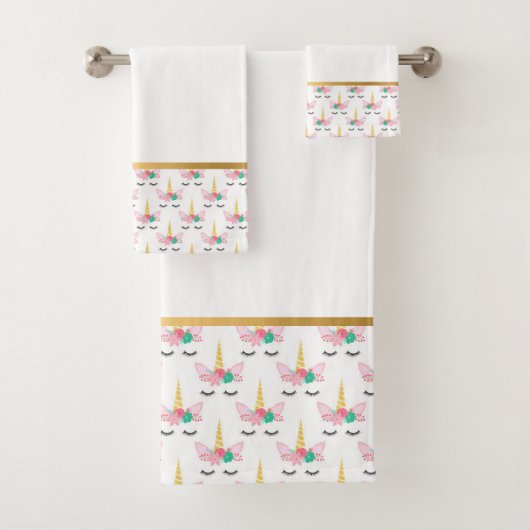 PASTEL WHITE UNICORN GOLD BATHROOM TOWEL SET BAD HANDDOEK (Insitu)