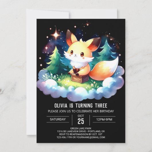 Pastel Wild Fox Verjaardag digitaal Kaart (Voorkant)