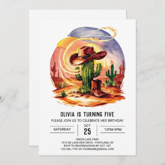 Pastel Wild West Cowboy Verjaardag Kaart (Voorkant / Achterkant)