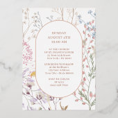 Pastel Wildbloemen Bloemen Kruis Doop Folie Uitnodiging (Achterkant)