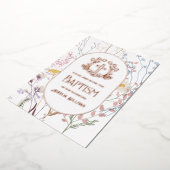 Pastel Wildbloemen Bloemen Kruis Doop Folie Uitnodiging (Gedraaid)