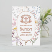 Pastel Wildbloemen Bloemen Kruis Doop Folie Uitnodiging (Staand Voorkant)