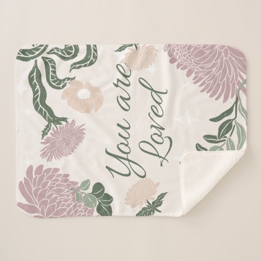 Pastel Wildbloemen Roze en groen Je houdt van Sherpa Deken (Voorkant (horizontaal))