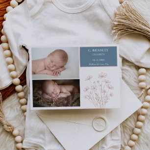Pastel Wilde Bloem Baby Foto Aankondigingskaart Kaart