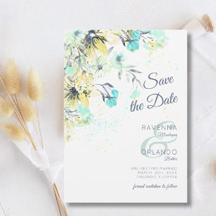 Pastel Wilde Bloem Botanische Romantiek Blauwe Bru Save The Date