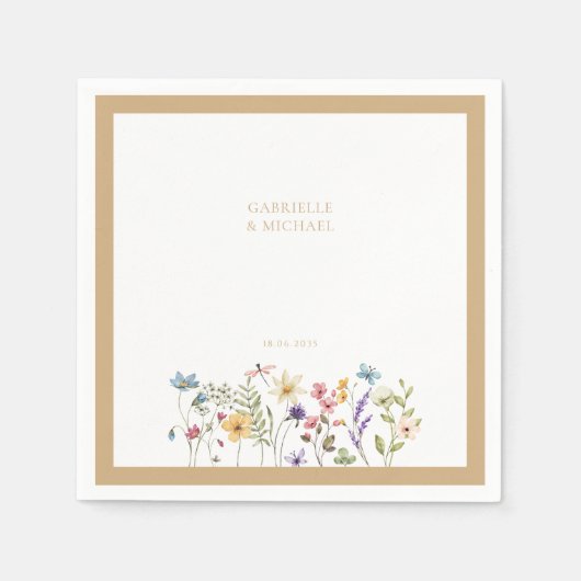 Pastel Wilde Bloem Bruiloft Beige Rand Servet (Voorkant)