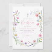 Pastel Wilde Bloem Doopfeest Kaart (Voorkant)