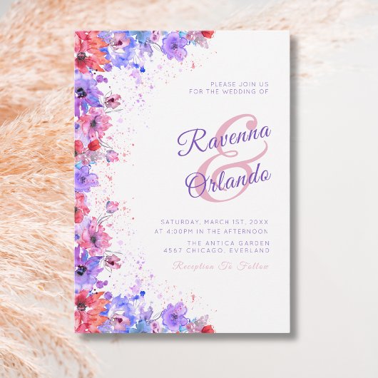 Pastel Wilde Bloem Romantische Bloei Bruiloft Kaart