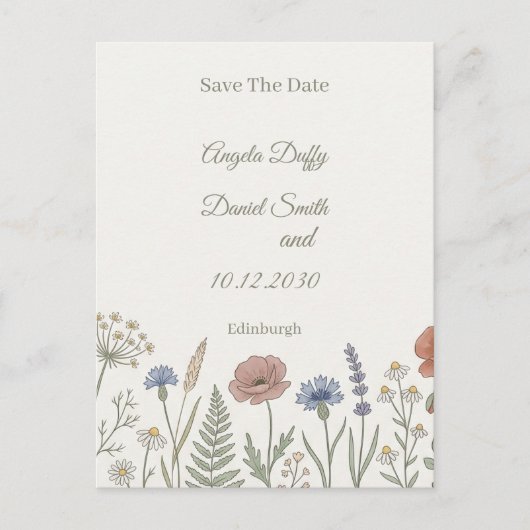 Pastel Wilde Bloem Save the Date Briefkaart (Voorkant)