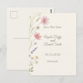 Pastel Wilde Bloem Save the Date Briefkaart (Voorkant / Achterkant)