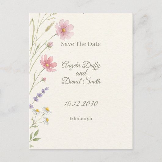 Pastel Wilde Bloem Save the Date Briefkaart (Voorkant)