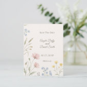 Pastel Wilde Bloem Save the Date Briefkaart (Staand voorkant)