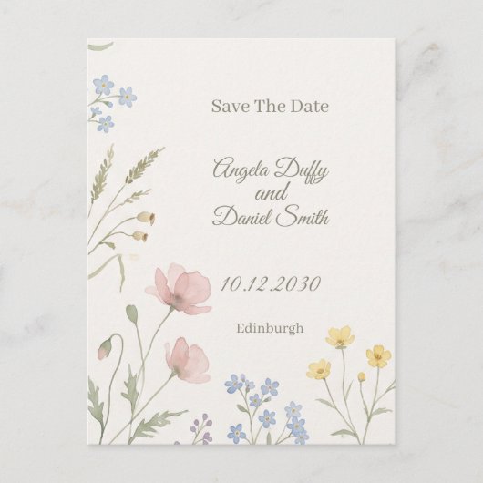 Pastel Wilde Bloem Save the Date Briefkaart (Voorkant)