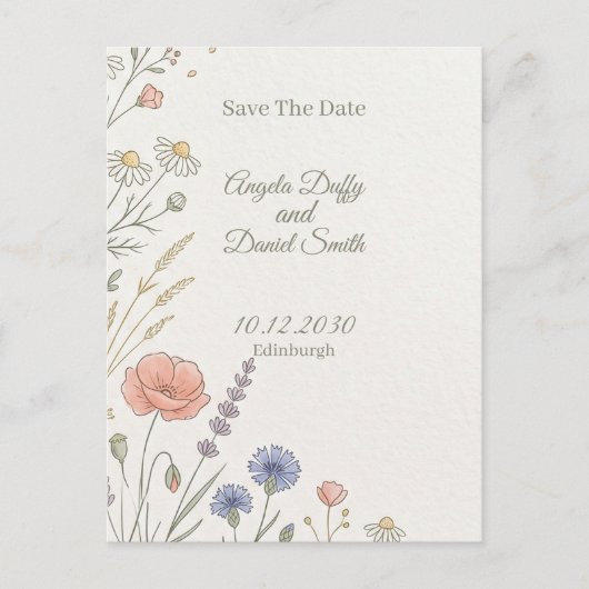 Pastel Wilde Bloem Save the Date Briefkaart (Voorkant)