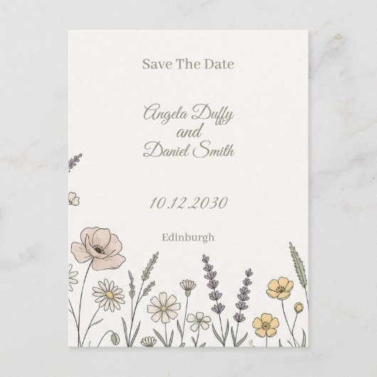 Pastel Wilde Bloem Save the Date Briefkaart (Voorkant)