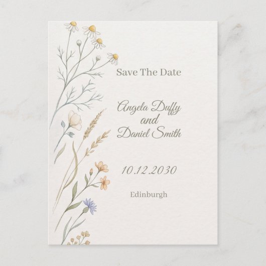 Pastel Wilde Bloem Save the Date Briefkaart (Voorkant)