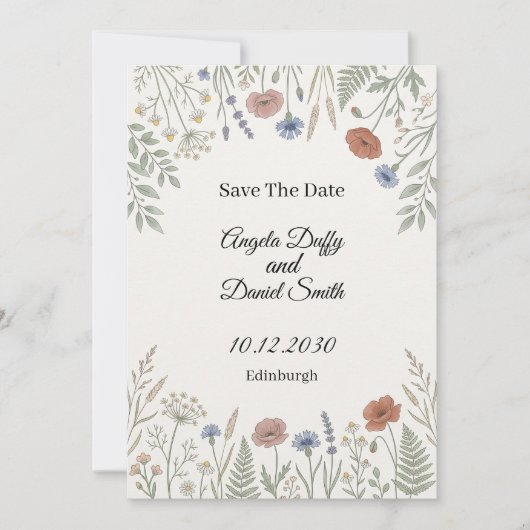 Pastel Wilde Bloem Save the Date Kaart (Voorkant)