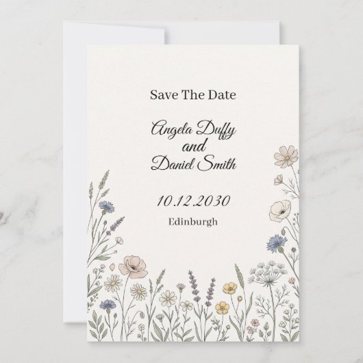 Pastel Wilde Bloem Save the Date Kaart (Voorkant)