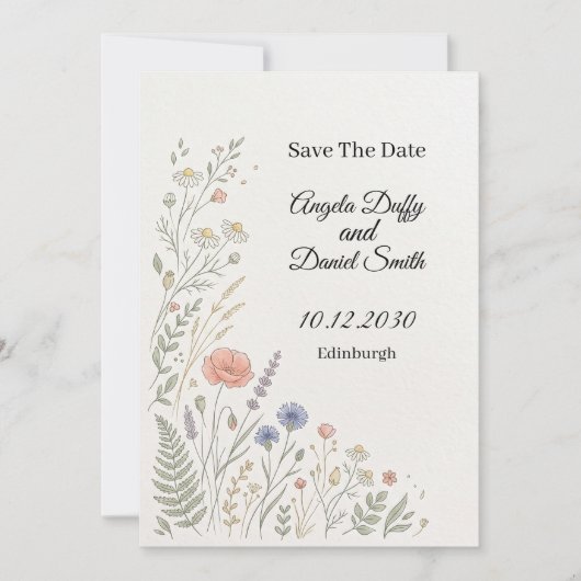 Pastel Wilde Bloem Save the Date Kaart (Voorkant)