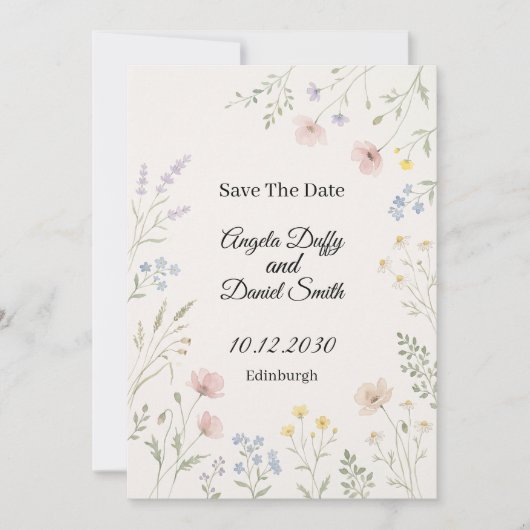 Pastel Wilde Bloem Save the Date Kaart (Voorkant)